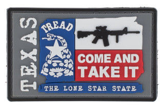 Nine Line Apparel Texas Come and Take It PVC Patch features the lone star flag and AR15